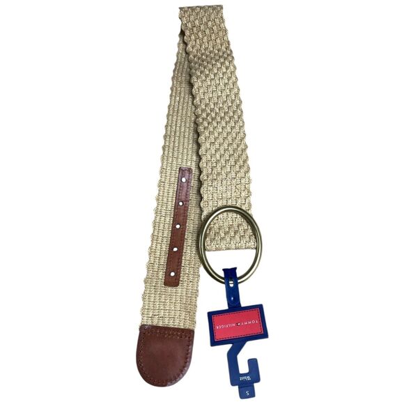 Tommy Hilfiger size S saddle leather straw woven 2” belt classic safari, coastal - Picture 3 of 10